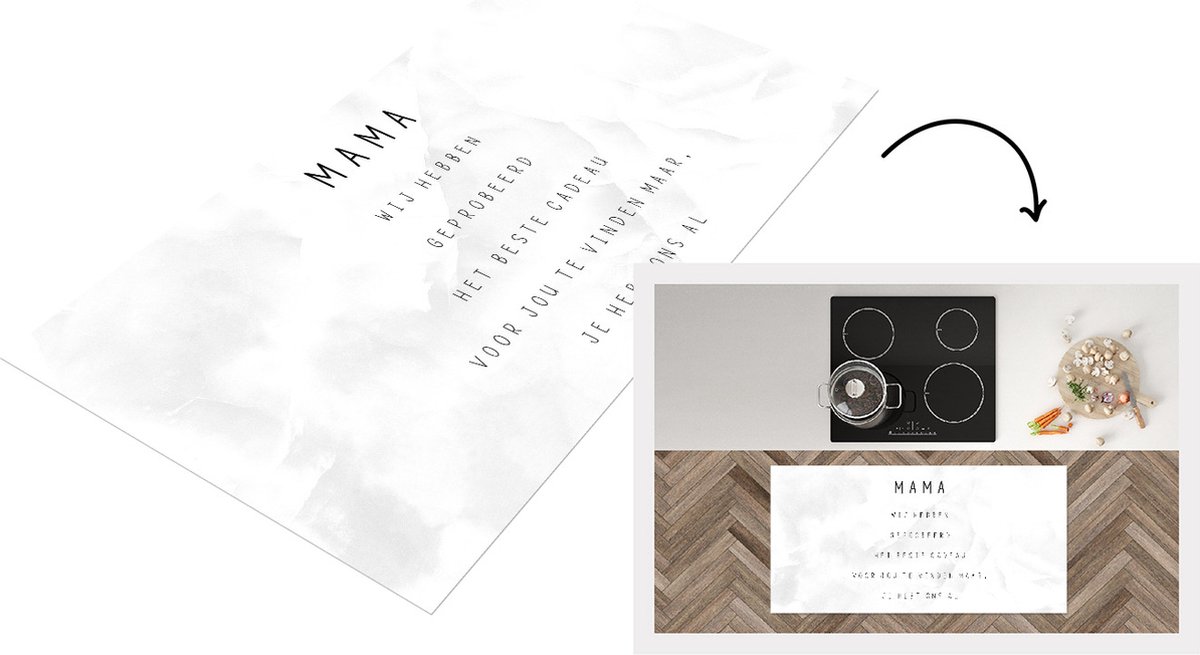 KitchenYeah Keukenloper - Loper keuken - Spreuken - Quotes Mama Je Hebt Ons Al - Moederdag cadeautje - Marmer - zwart wit - 120x60 cm - Keukenloper vinyl