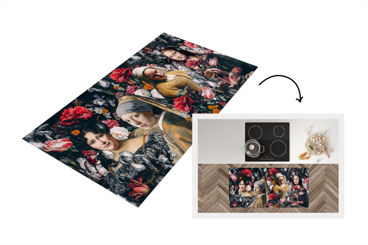 KitchenYeah Keukenloper - Loper keuken - Collage - Schilderij - Bloemen - Oude meesters - 120x60 cm - Keukenloper vinyl Multicolor