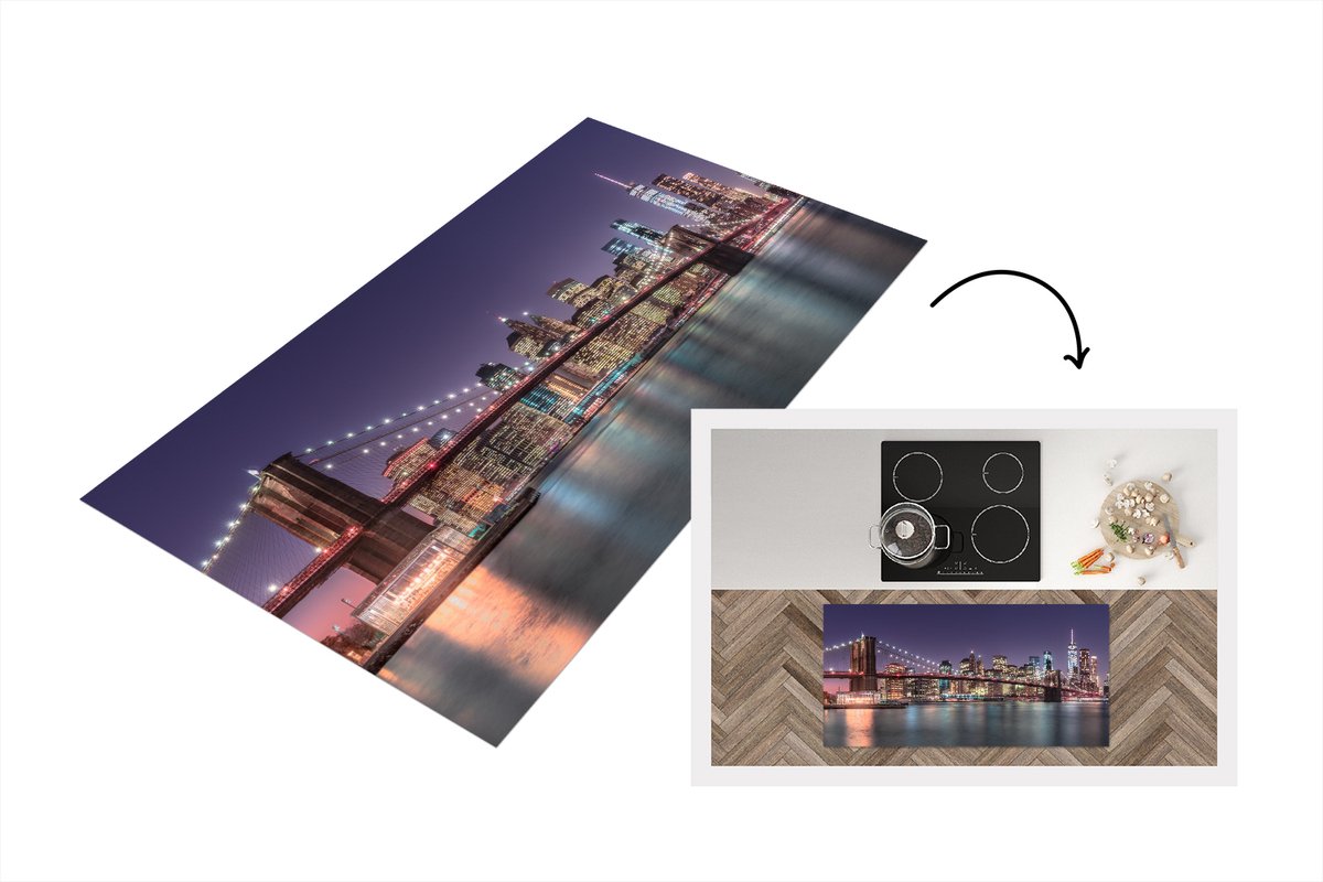 KitchenYeah Keukenloper - Loper keuken - New York - Brooklyn Bridge - Zonsondergang - 120x60 cm - Keukenloper vinyl Multicolor