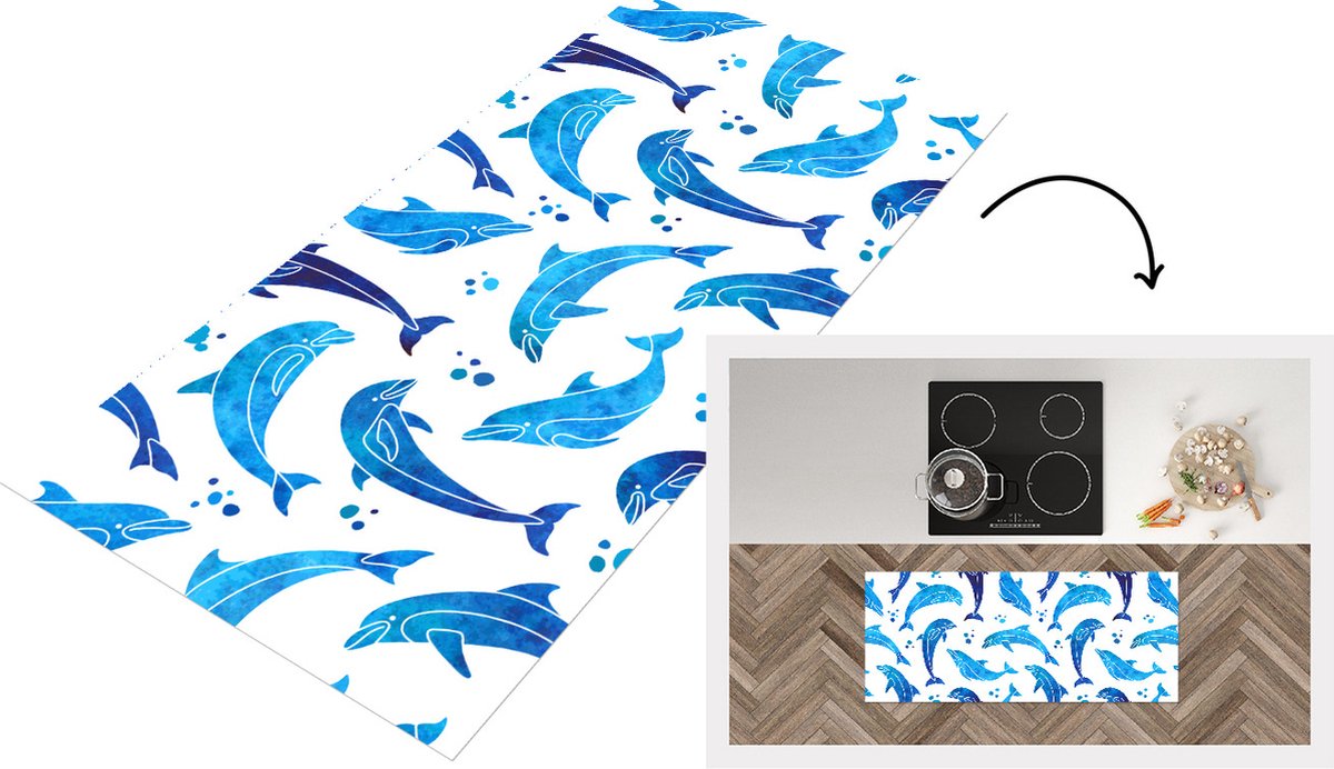 KitchenYeah Keukenloper - Loper keuken - Meisjes - Dolfijn - Dieren - Patronen - 120x50 cm - Keukenloper vinyl Multicolor