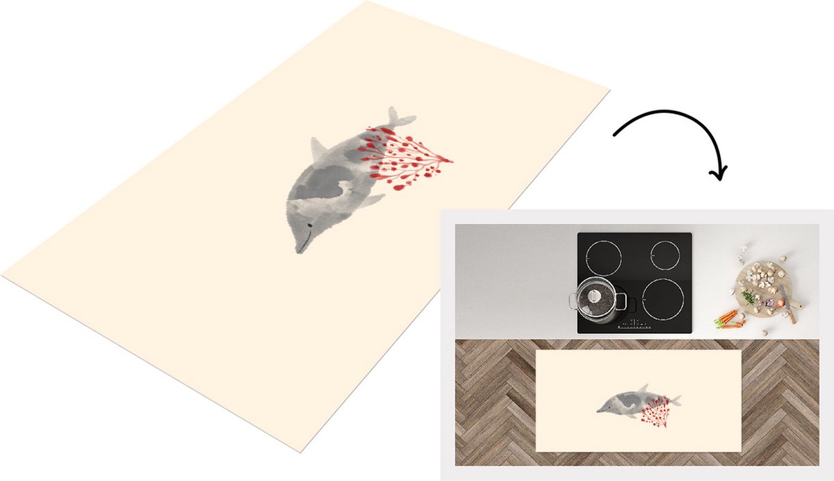 KitchenYeah Keukenloper - Loper keuken - Vis - Waterplanten - Aquarel - 120x60 cm - Keukenloper vinyl Multicolor