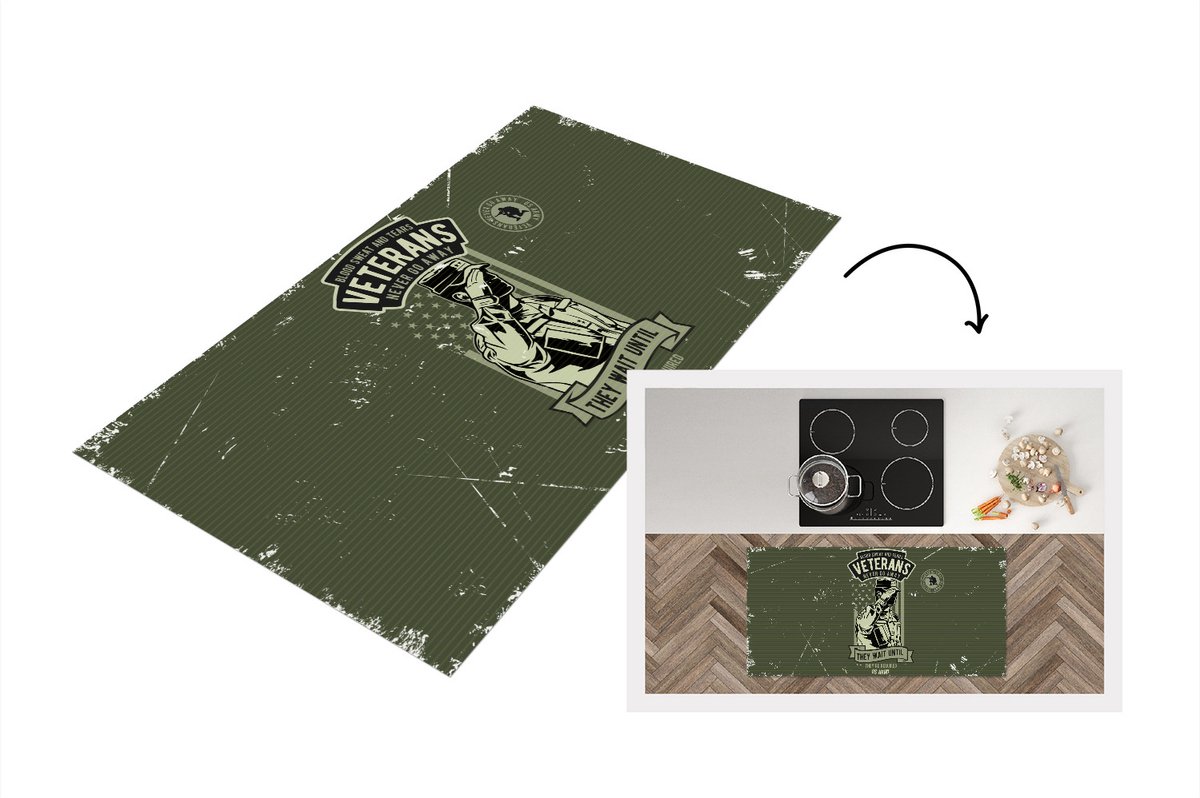 KitchenYeah Keukenloper - Loper keuken - Vintage - Leger - Amerika - 120x60 cm - Keukenloper vinyl Multicolor