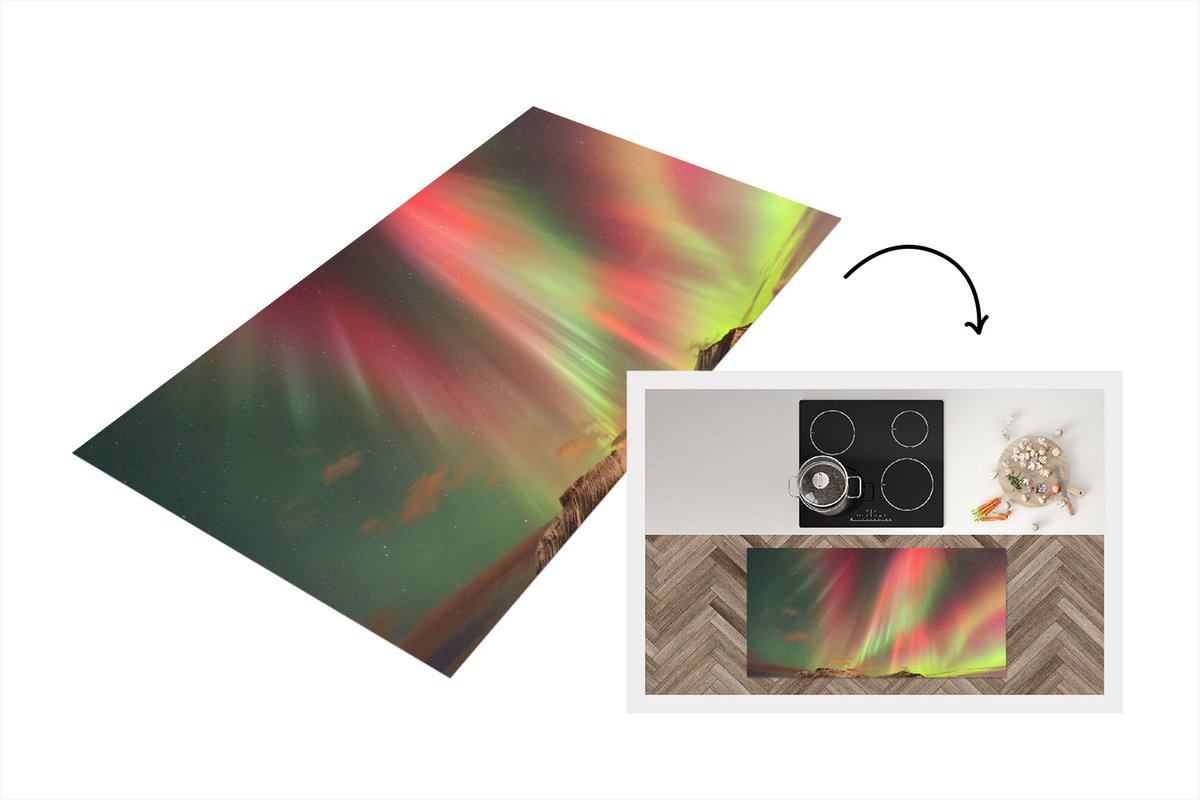 KitchenYeah Keukenloper - Loper keuken - Noorderlicht - Groen - Roze - Berg - 120x60 cm - Keukenloper vinyl Multicolor