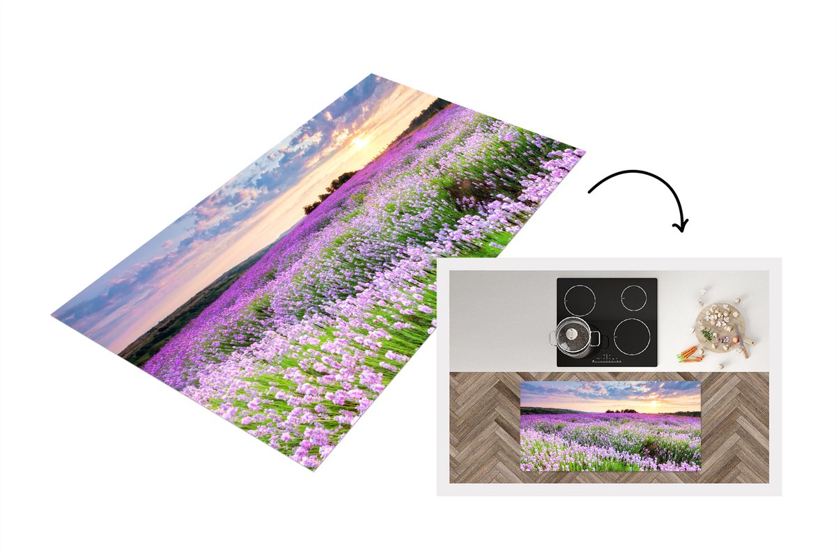 KitchenYeah Keukenloper - Loper keuken - Bloemen - Paars - Lucht - 120x60 cm - Keukenloper vinyl Multicolor