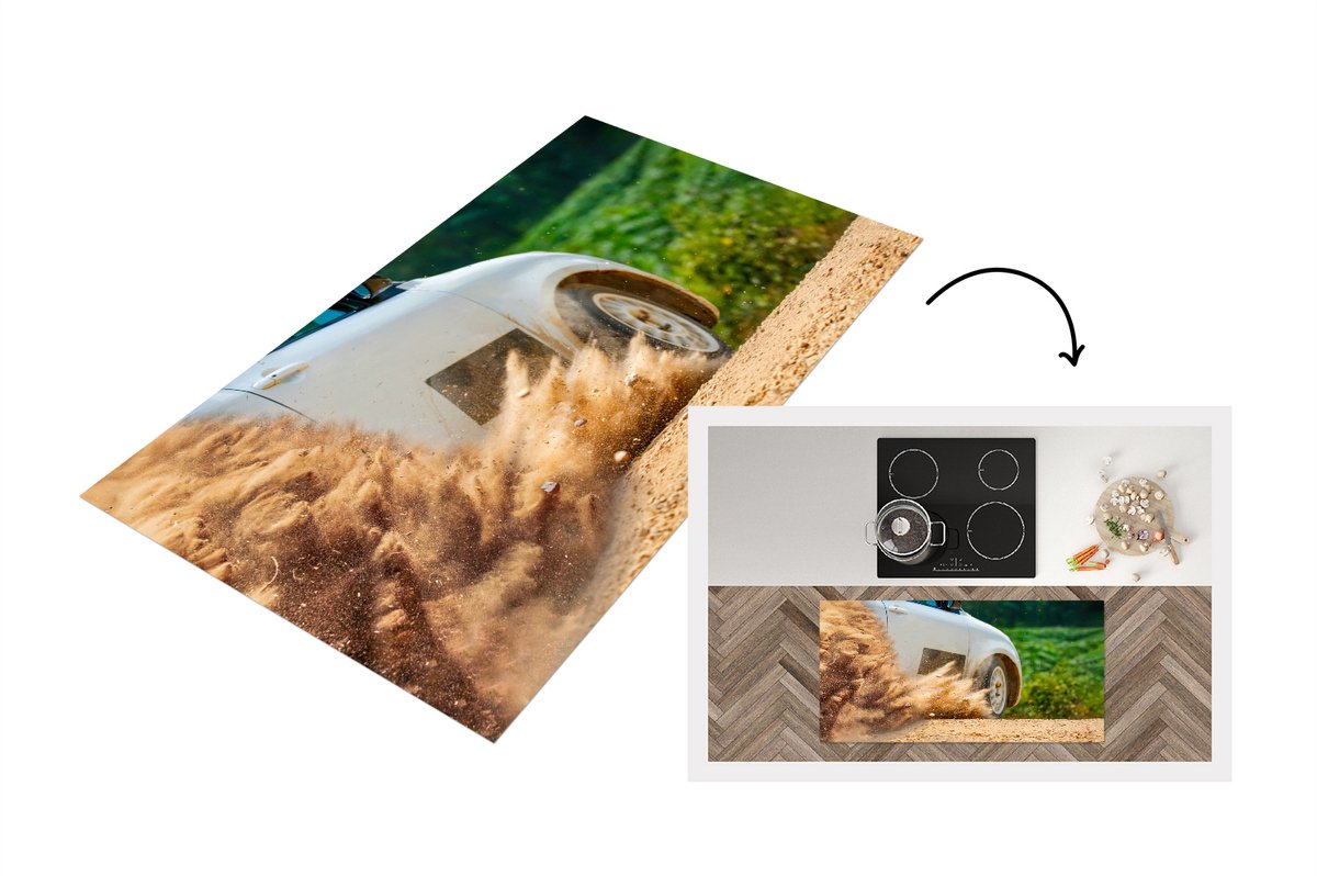 KitchenYeah Keukenloper - Loper keuken - Raceauto - Rally - Stof - Stenen - 120x60 cm - Keukenloper vinyl Multicolor