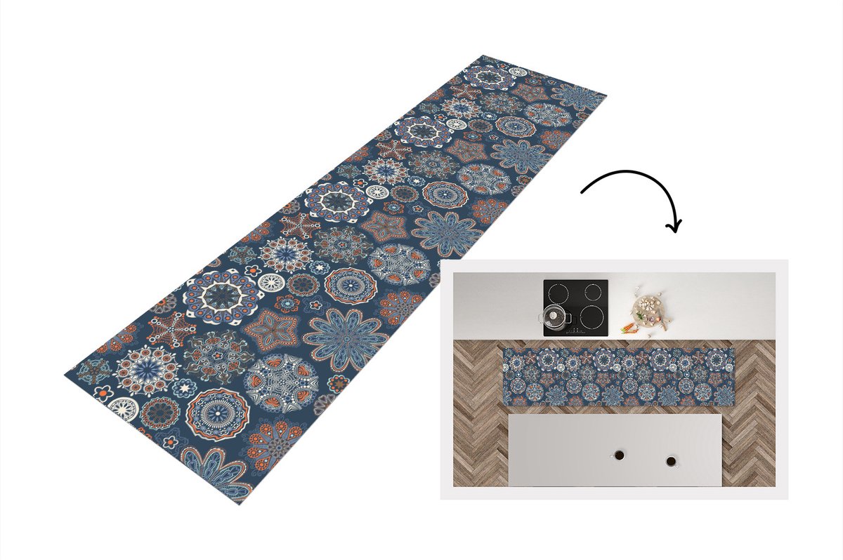 KitchenYeah Keukenloper - Loper keuken - Patronen - Ornament - Versiering - 240x60 cm - Keukenloper vinyl Multicolor