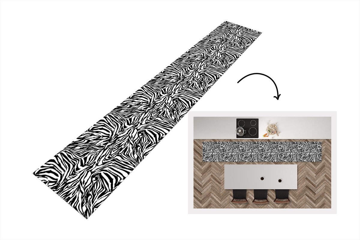 KitchenYeah Keukenloper - Loper keuken - Patroon - Zebra - Vacht - 300x50 cm - Keukenloper vinyl Multicolor