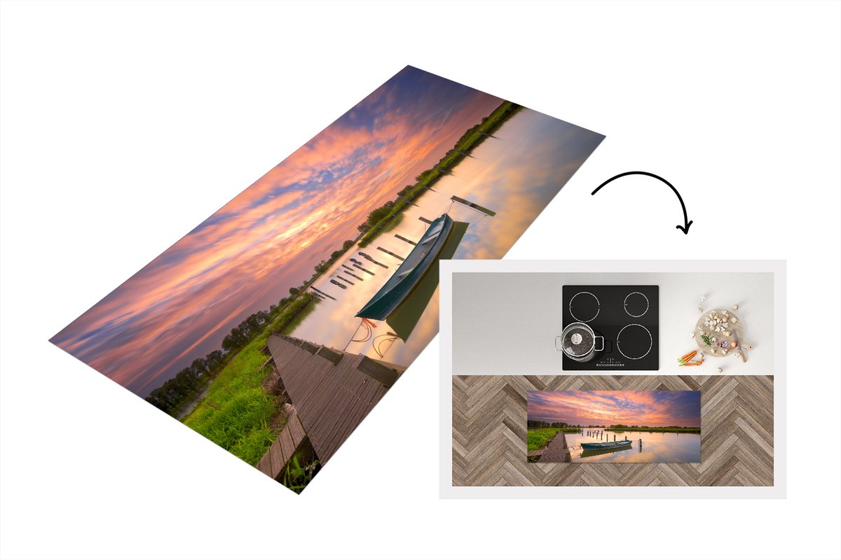 Keukenloper - Loper keuken - Bootje in een Nederlands landschap - 120x50 cm - Keukenloper