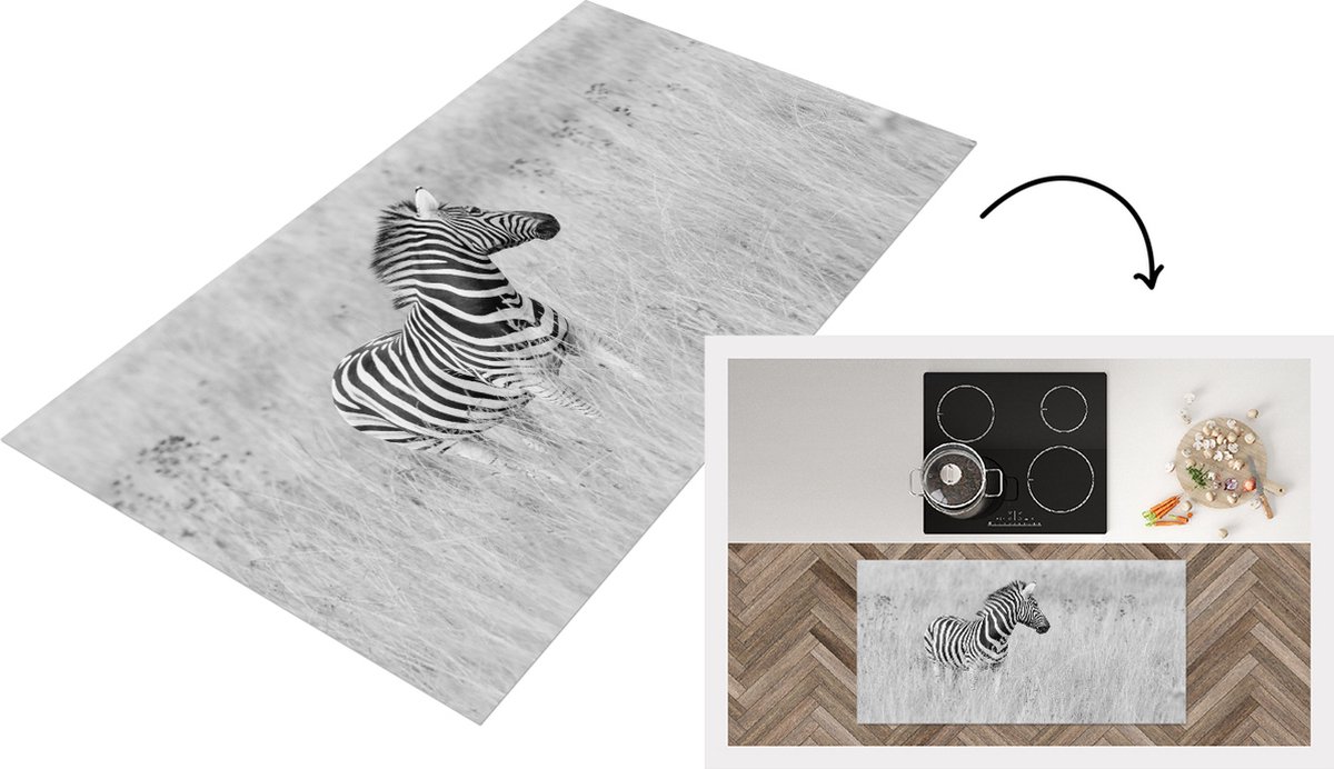 KitchenYeah Keukenloper - Loper keuken - Zebra in het grasland - 120x60 cm - Keukenloper vinyl Multicolor