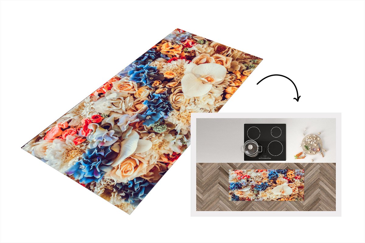 KitchenYeah Keukenloper - Loper keuken - Gekleurde bloemen - 120x50 cm - Keukenloper vinyl Multicolor