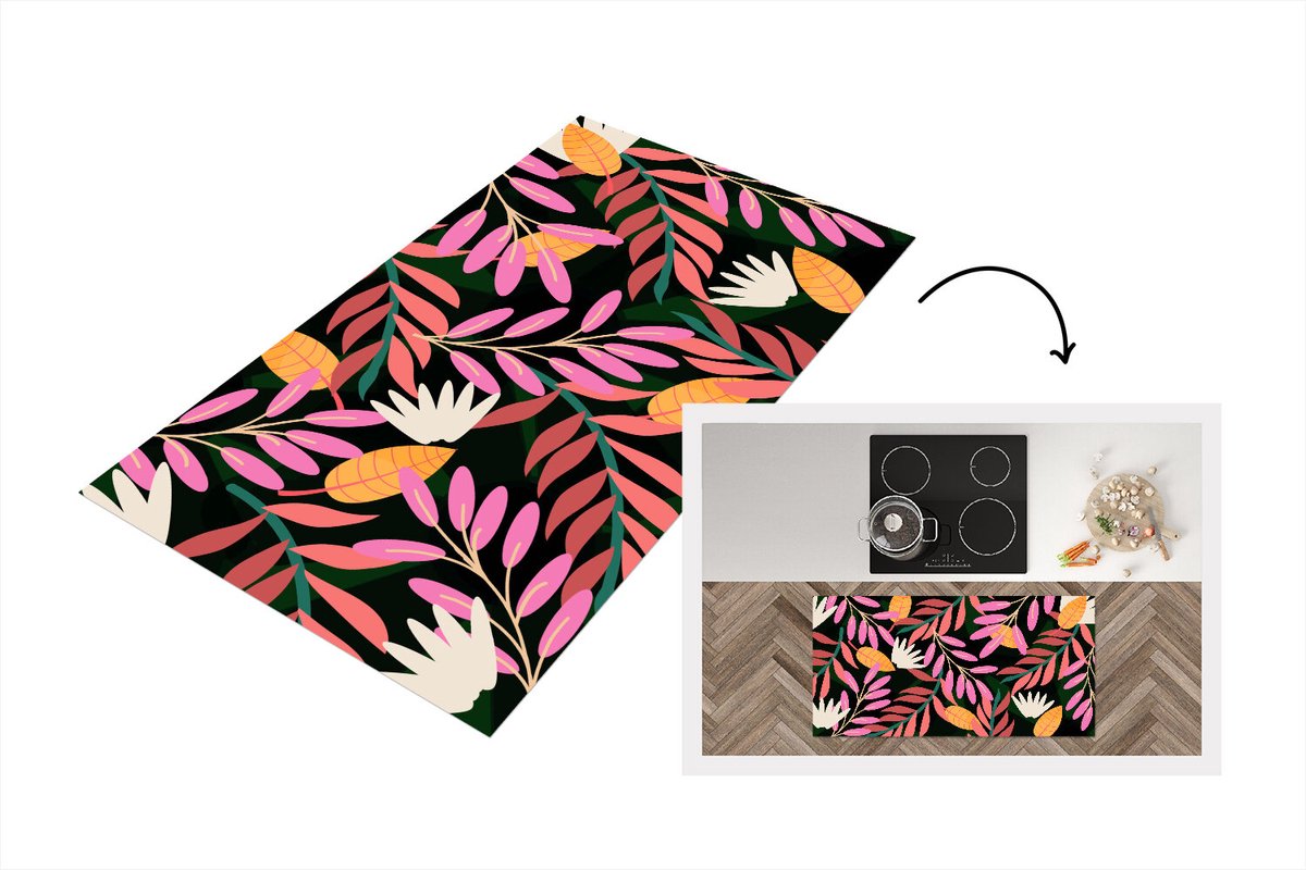 KitchenYeah Keukenloper - Loper keuken - Tropisch - Bloemen - Patronen - 120x60 cm - Keukenloper vinyl Multicolor