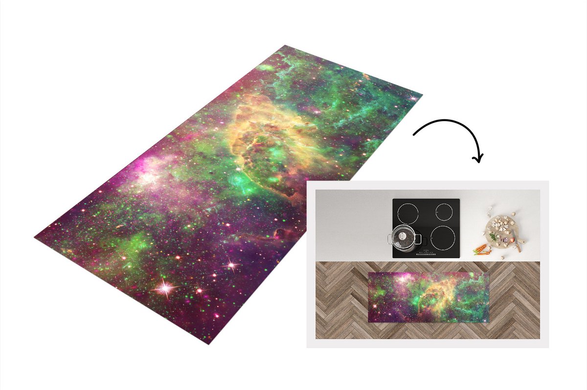 KitchenYeah Keukenloper - Loper keuken - Sterren - Groen - Ruimte - 120x50 cm - Keukenloper vinyl Multicolor