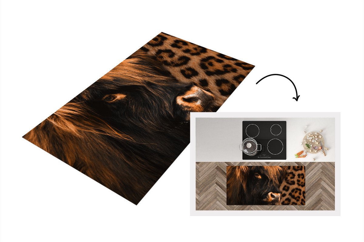 KitchenYeah Keukenloper - Loper keuken - Panterprint - Schotse hooglander - Dieren - 120x60 cm - Keukenloper vinyl Multicolor
