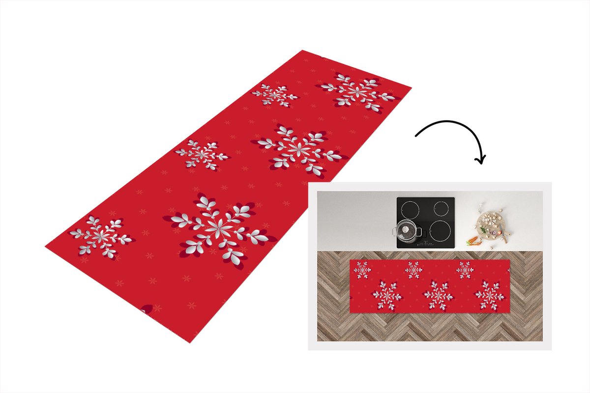 KitchenYeah Keukenloper - Loper keuken - Patronen - Kerst - Zilver - Planten - 150x50 cm - Keukenloper vinyl Multicolor