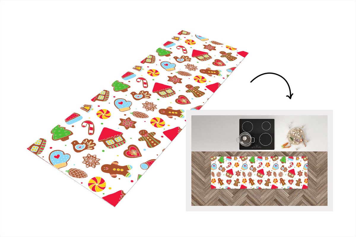 KitchenYeah Keukenloper - Loper keuken - Patronen - Eten - Kerst - 180x60 cm - Keukenloper vinyl Multicolor