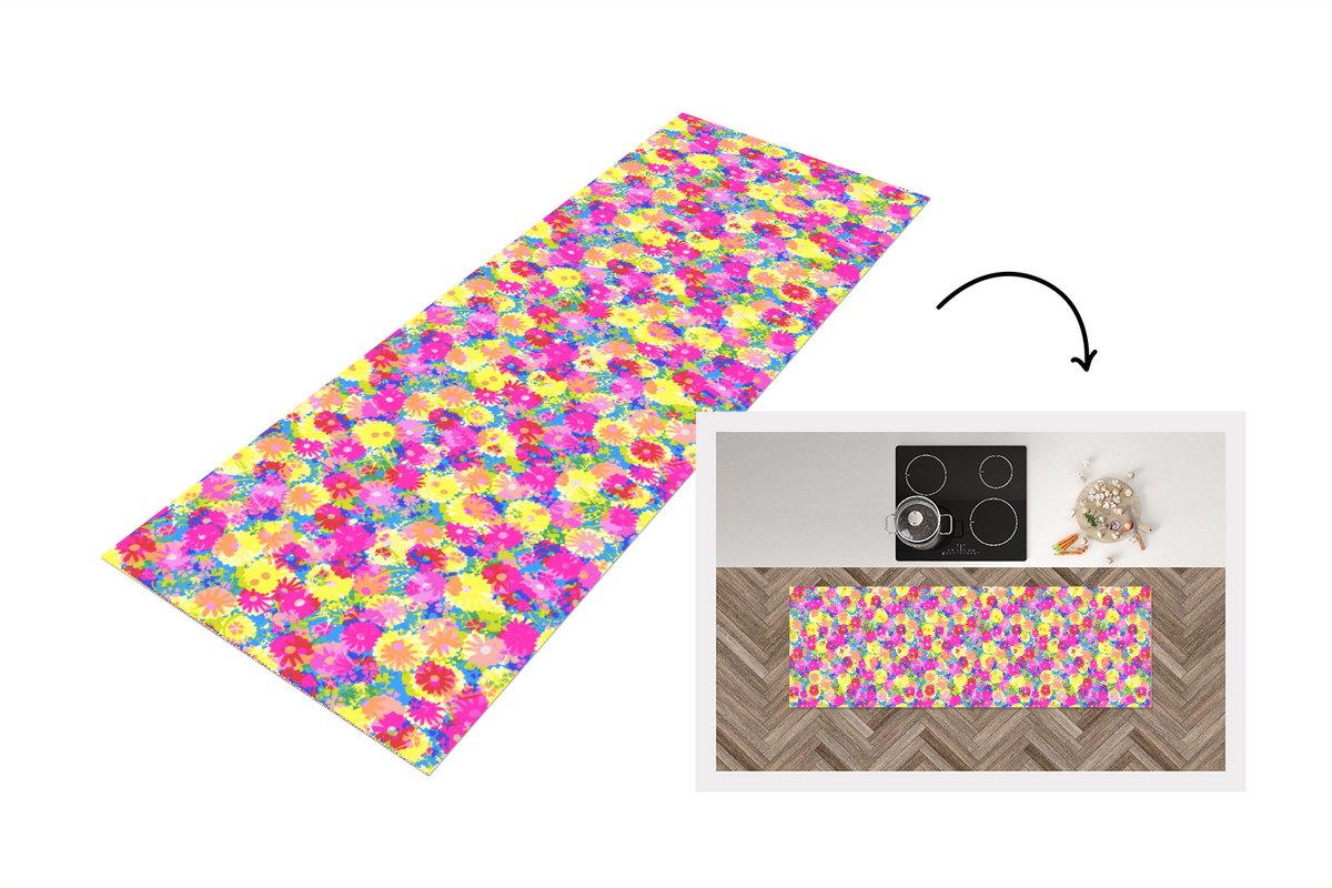 KitchenYeah Keukenloper - Loper keuken - Bloesem - Zomer - Regenboog - Bloem - Design - 180x60 cm - Keukenloper vinyl Multicolor