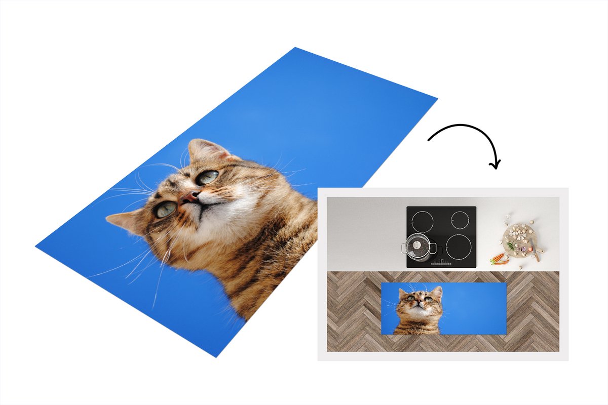 KitchenYeah Keukenloper - Loper keuken - Kat - Bruin - Lucht - 120x50 cm - Keukenloper vinyl Multicolor