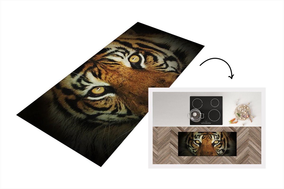 KitchenYeah Keukenloper - Loper keuken - Tijger - Licht - Ogen - 120x50 cm - Keukenloper vinyl Multicolor