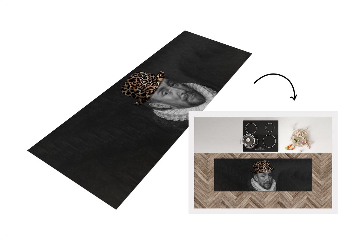 KitchenYeah Keukenloper - Loper keuken - Willem van Oranje - Panter - Design - 180x60 cm - Keukenloper vinyl Multicolor