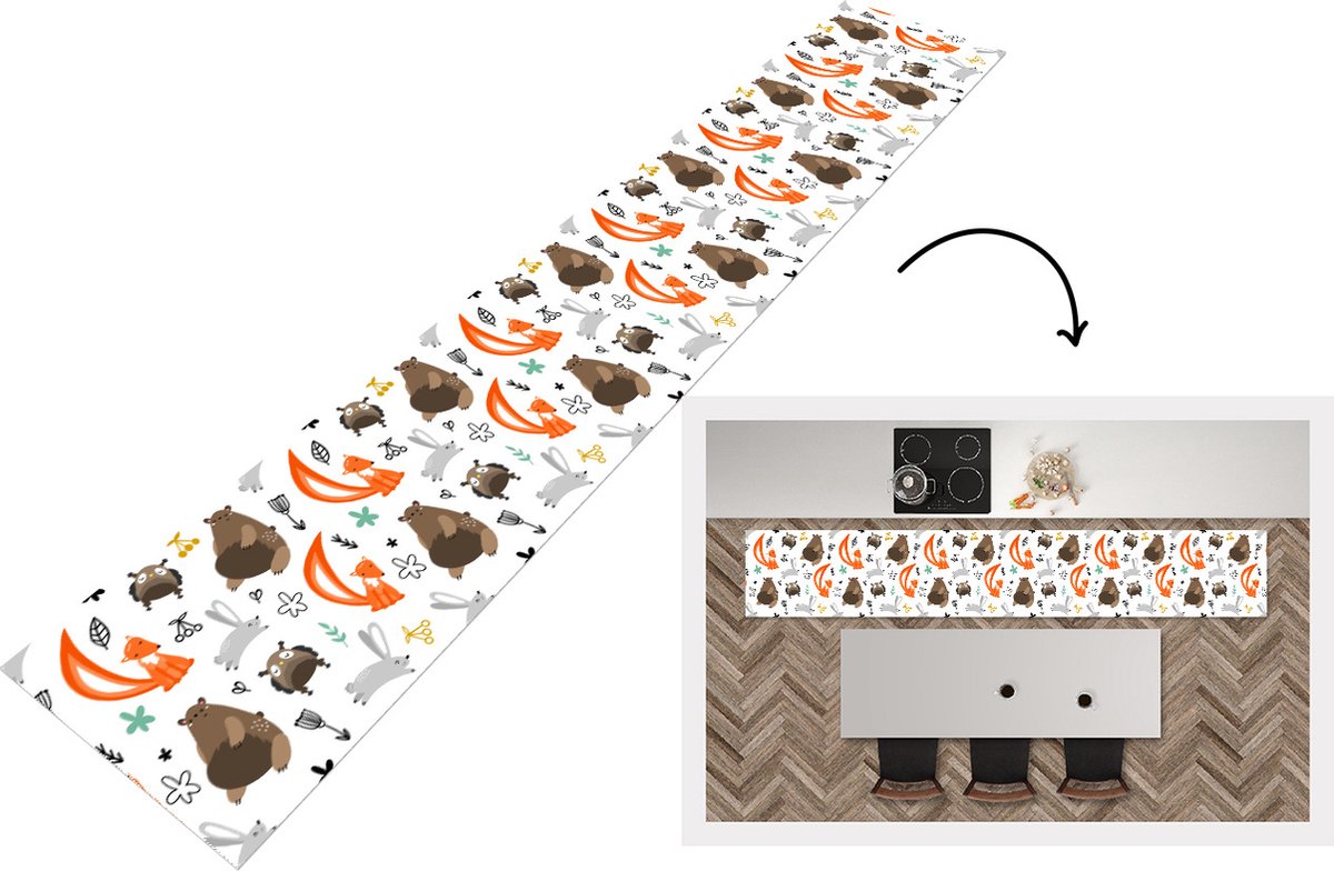 KitchenYeah Keukenloper - Loper keuken - Dieren - Bos - Patroon - 300x50 cm - Keukenloper vinyl Multicolor
