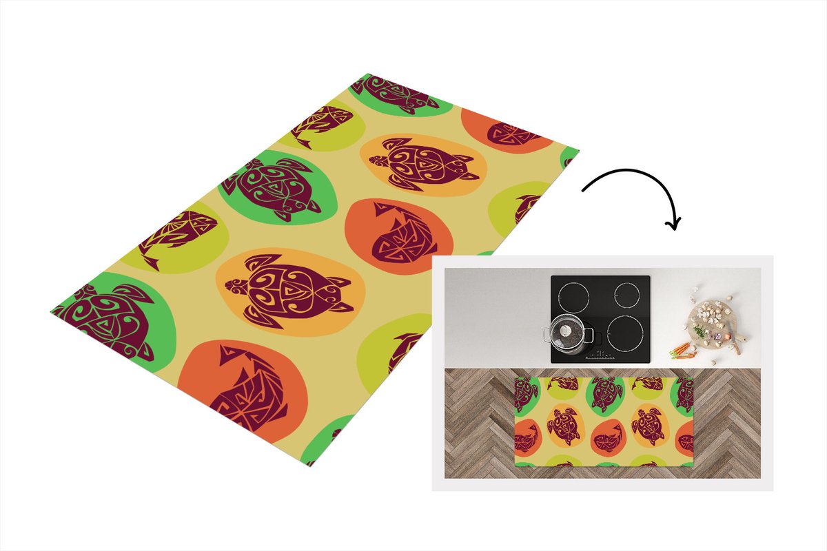 KitchenYeah Keukenloper - Loper keuken - Schildpad - Vissen - Maori - Patroon - Keukenloper vinyl multicolor, foto 3