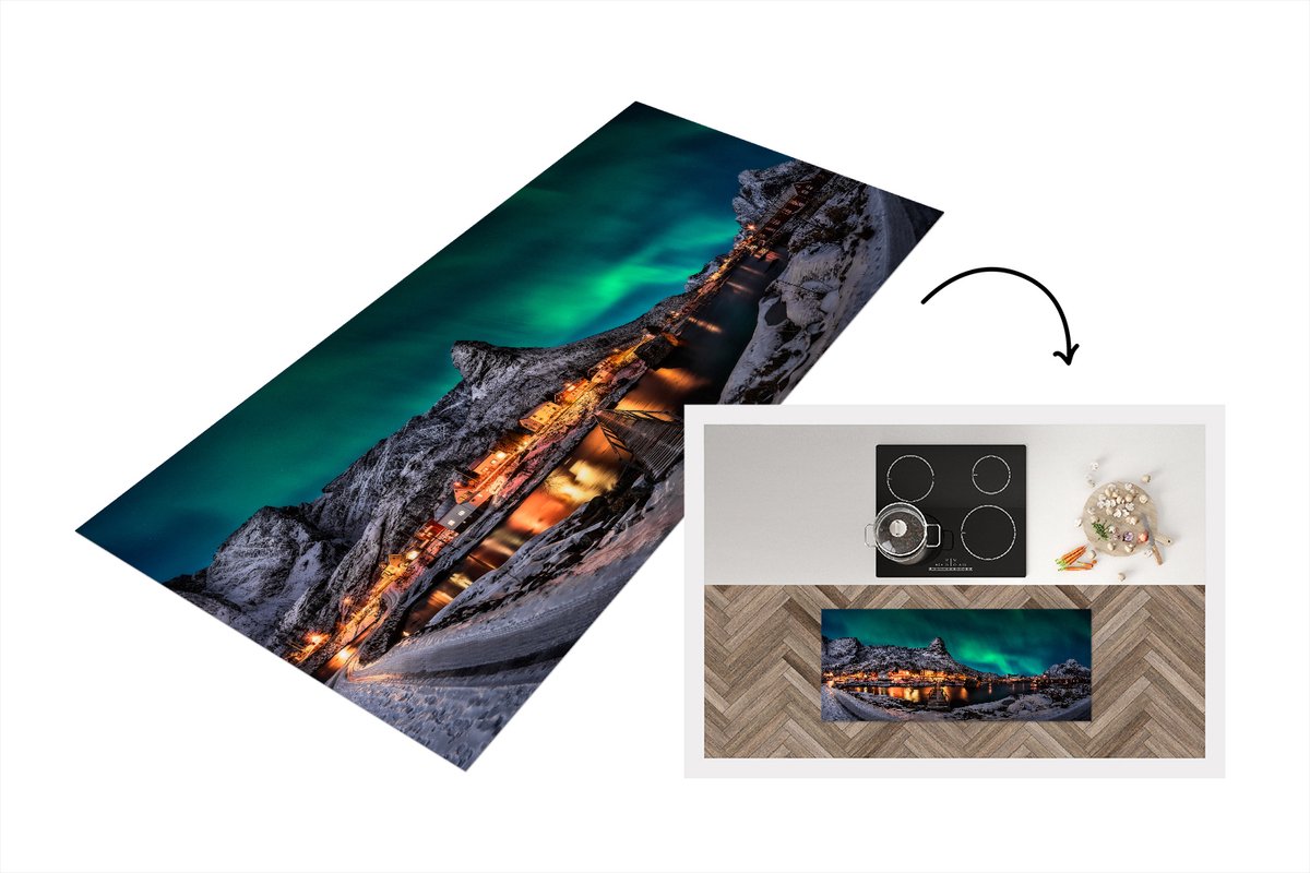 KitchenYeah Keukenloper - Loper keuken - Noorderlicht - IJsland - Sneeuw - 120x50 cm - Keukenloper vinyl Multicolor