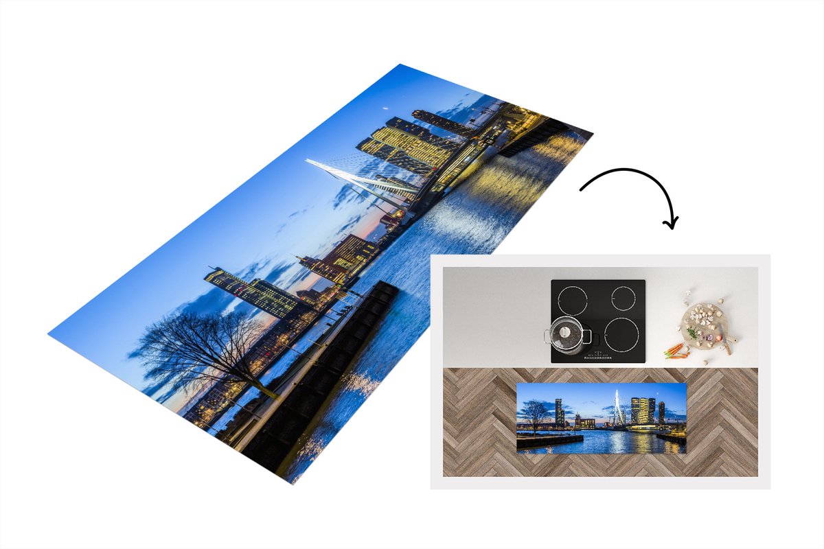 KitchenYeah Keukenloper - Loper keuken - Rotterdam - Erasmus - Brug - Nacht - 120x50 cm - Keukenloper vinyl Multicolor