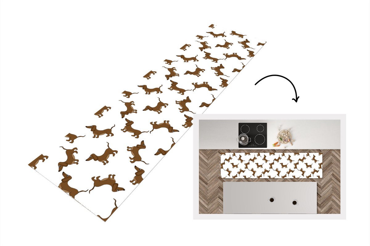 KitchenYeah Keukenloper - Loper keuken - Patronen - Hond - Teckel - 200x50 cm - Keukenloper vinyl Multicolor