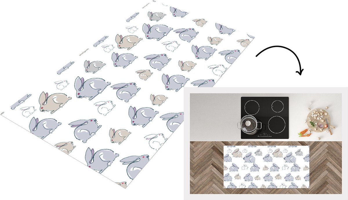 KitchenYeah Keukenloper - Loper keuken - Patroon - Konijn - Oor - 120x60 cm - Keukenloper vinyl Multicolor
