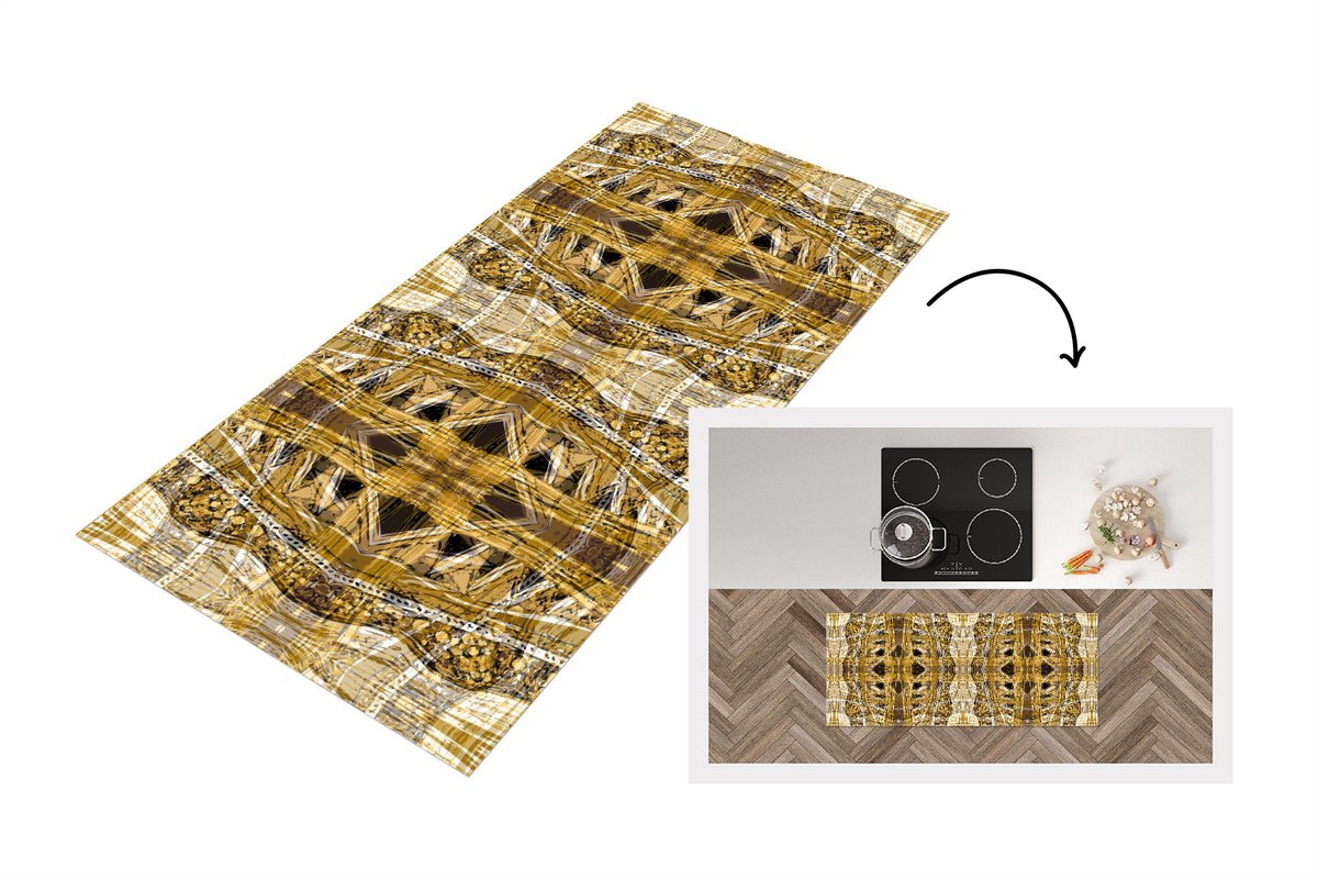 KitchenYeah Keukenloper - Loper keuken - Goud - Afrika - Patronen - Dieren - 120x50 cm - Keukenloper vinyl Multicolor