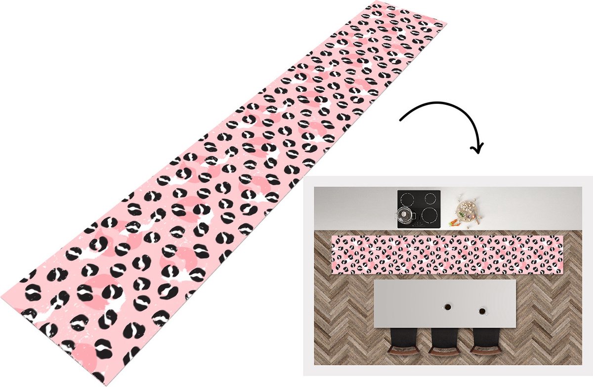 KitchenYeah Keukenloper - Loper keuken - Panterprint - Deren - Design - Roze - 300x50 cm - Keukenloper vinyl Multicolor