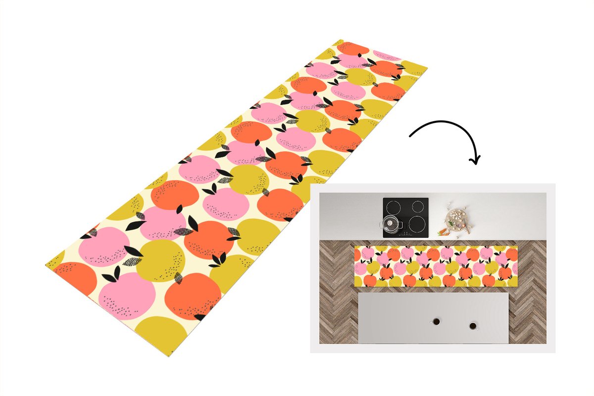 KitchenYeah Keukenloper - Loper keuken - Sinaasappel - Zomer - Patronen - 200x50 cm - Keukenloper vinyl Multicolor