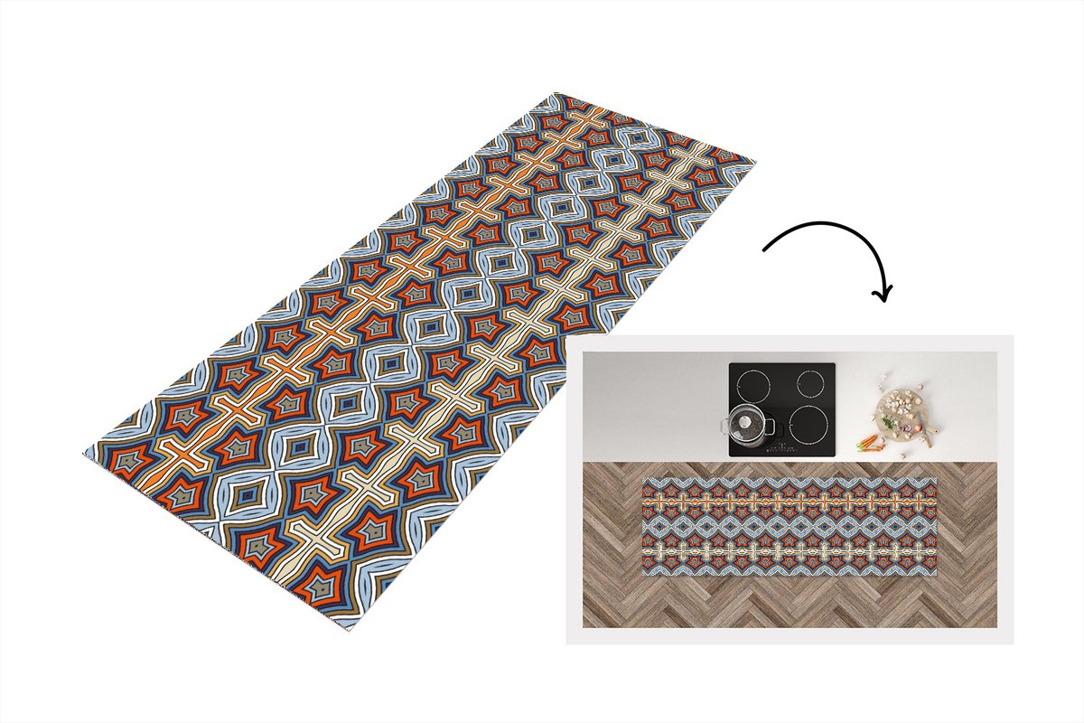 KitchenYeah Keukenloper - Loper keuken - Patroon - Afrika - Vormen - 150x50 cm - Keukenloper vinyl Multicolor