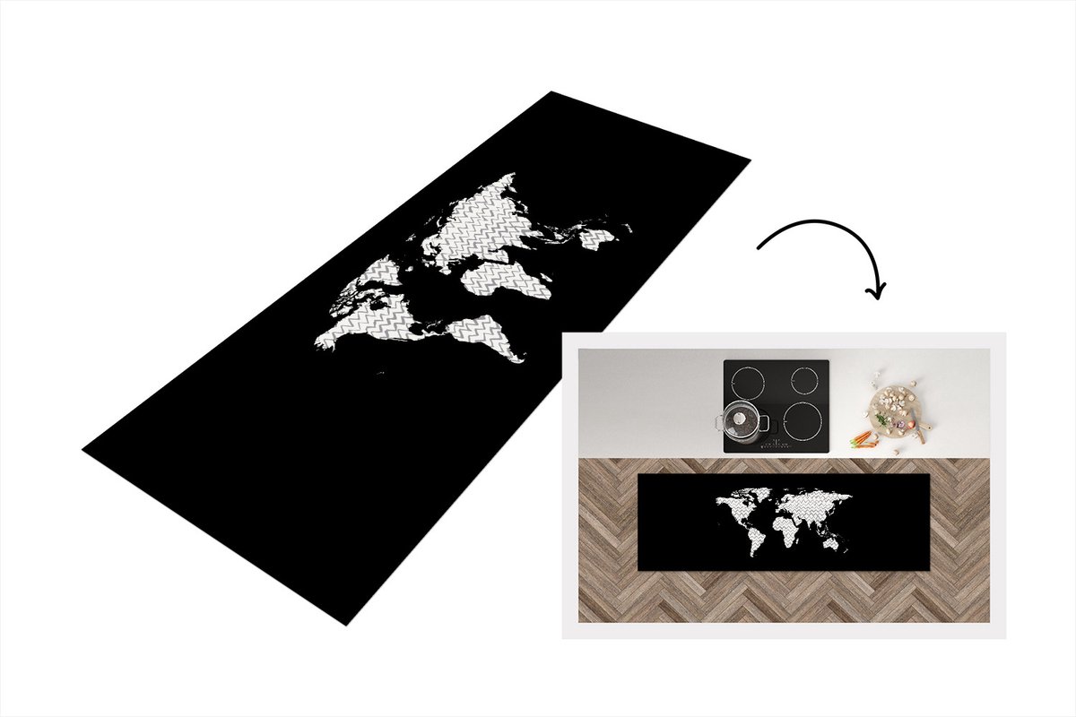 KitchenYeah Keukenloper - Loper keuken - Wereldkaart - Golven - Patroon - 180x60 cm - Keukenloper vinyl Multicolor