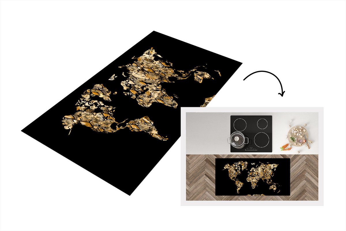 KitchenYeah Keukenloper - Loper keuken - Wereldkaart - Slangenprint - Luxe - 120x60 cm - Keukenloper vinyl Multicolor