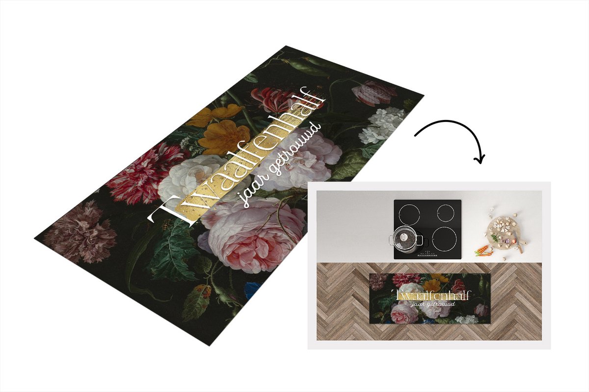 KitchenYeah Keukenloper - Loper keuken - Twaalfenhalf jaar getrouwd - Spreuken - Quotes - Jubileum - Liefde - 120x50 cm - Keukenloper vinyl Multicolor