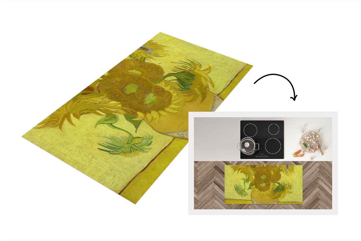 KitchenYeah Keukenloper - Loper keuken - Zonnebloemen - Vincent van Gogh - 120x60 cm - Keukenloper vinyl Multicolor