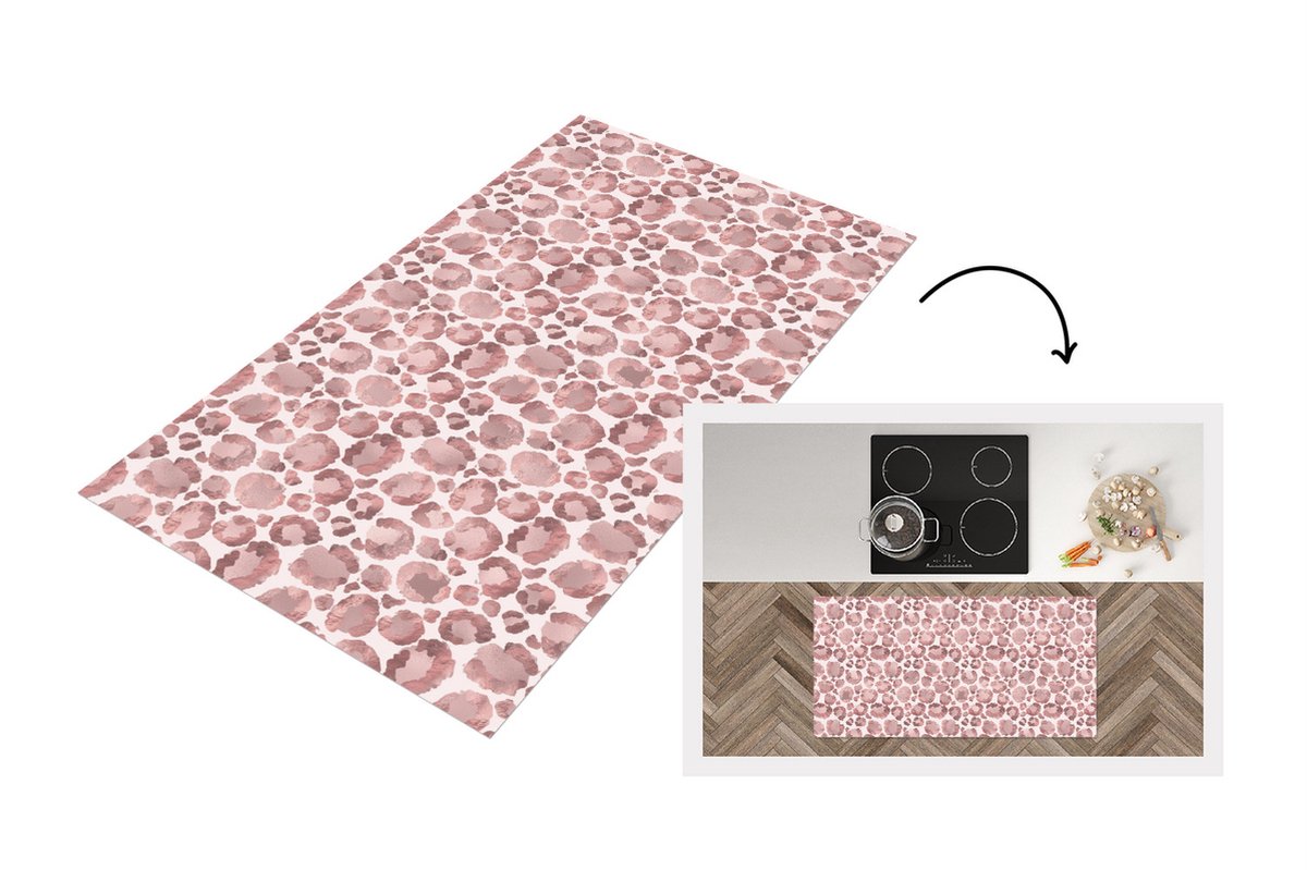 KitchenYeah Keukenloper - Loper keuken - Panterprint - Roze - Chic - 120x60 cm - Keukenloper vinyl Multicolor
