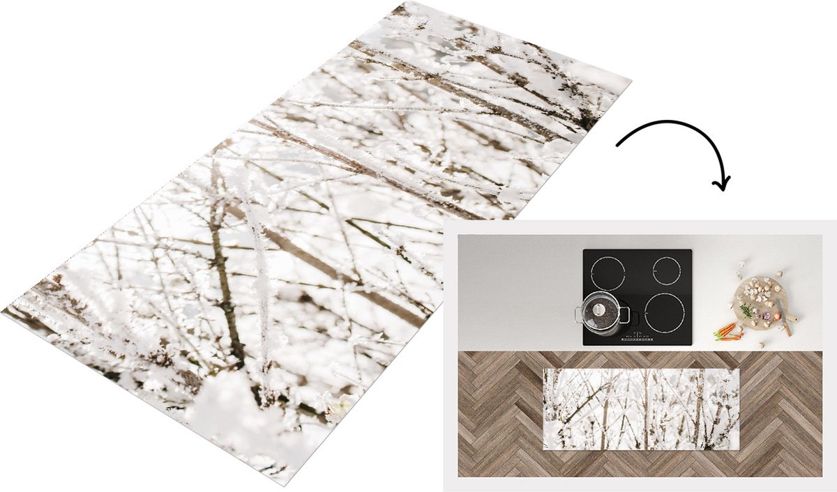 KitchenYeah Keukenloper - Loper keuken - Winter - Takken - IJs - 120x50 cm - Keukenloper vinyl Multicolor