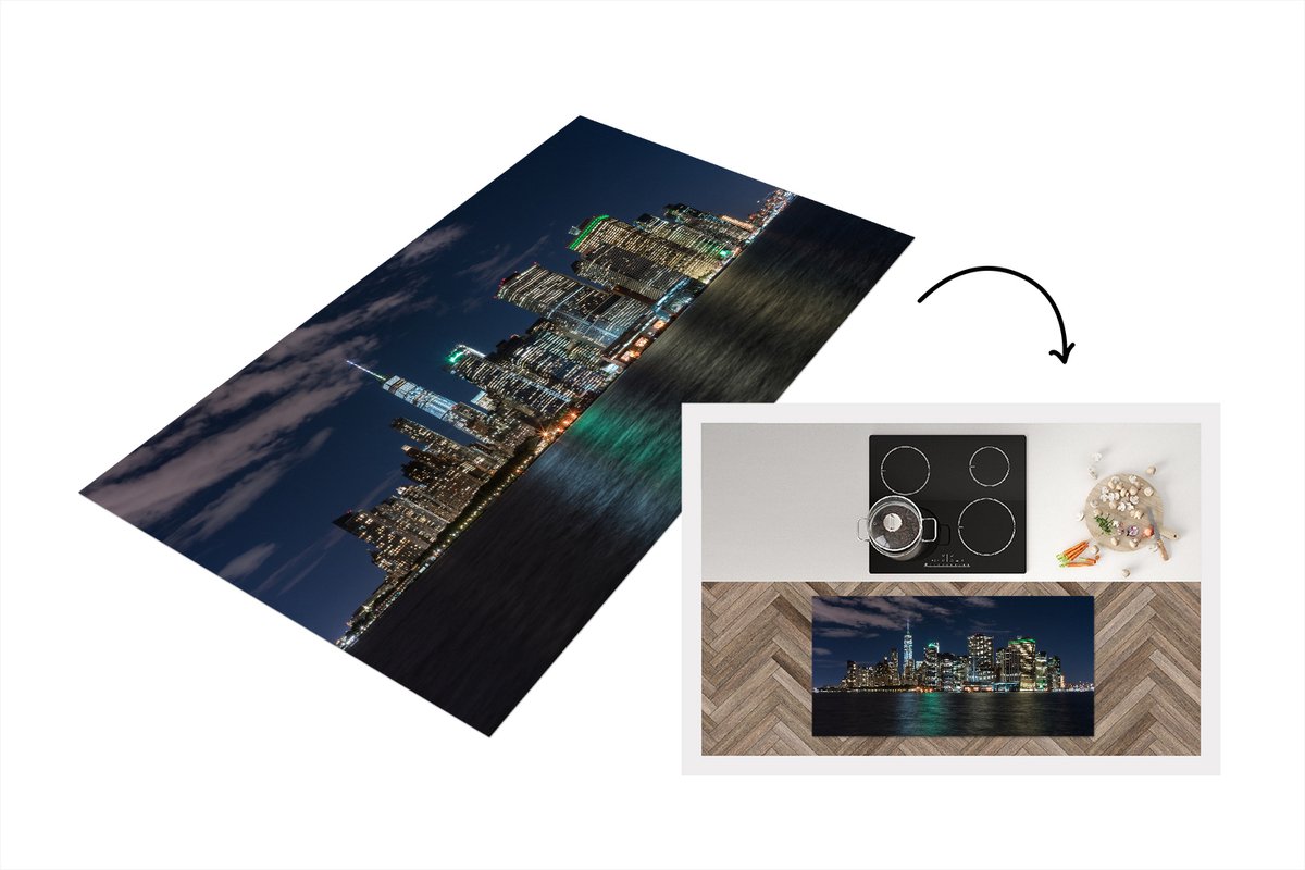 KitchenYeah Keukenloper - Loper keuken - New York - Skyline - Sterrenhemel - 120x60 cm - Keukenloper vinyl Multicolor