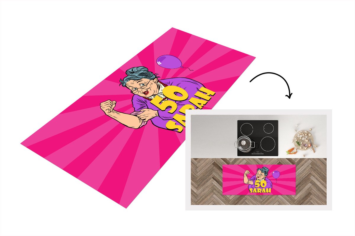 KitchenYeah Keukenloper - Loper keuken - Jubileum - 50 Jaar versiering - Vrouw - 120x50 cm - Keukenloper vinyl Multicolor