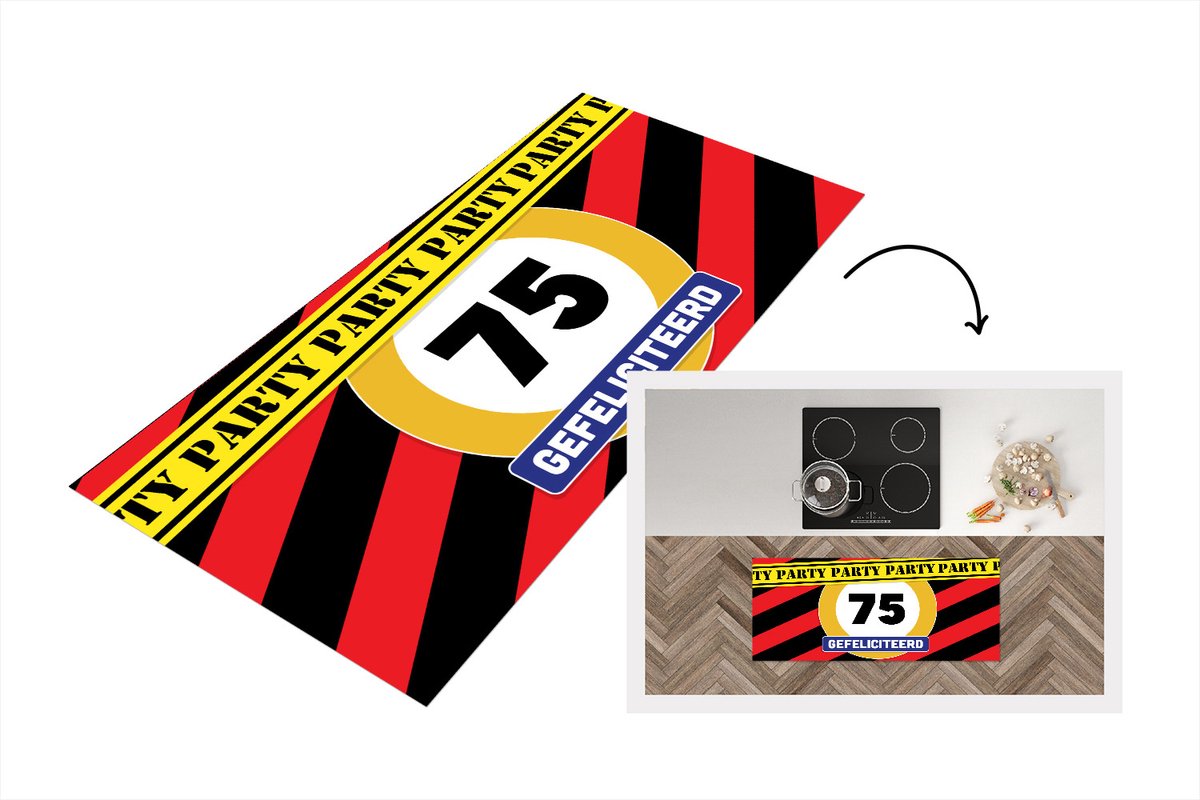 KitchenYeah Keukenloper - Loper keuken - Jubileum - 75 Jaar verjaardag - Verkeersbord - 120x50 cm - Keukenloper vinyl Multicolor