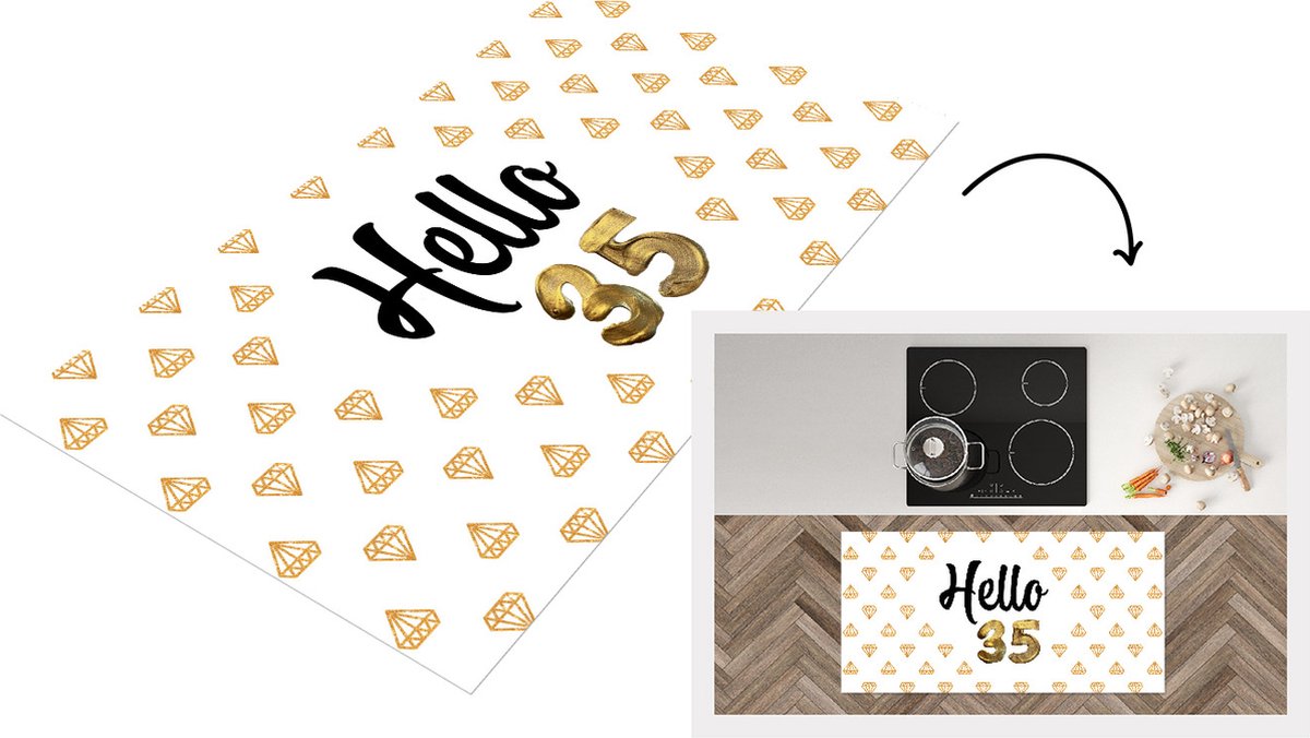 KitchenYeah Keukenloper - Loper keuken - Verjaardag - 35 jaar - Goud - 120x60 cm - Keukenloper vinyl Multicolor