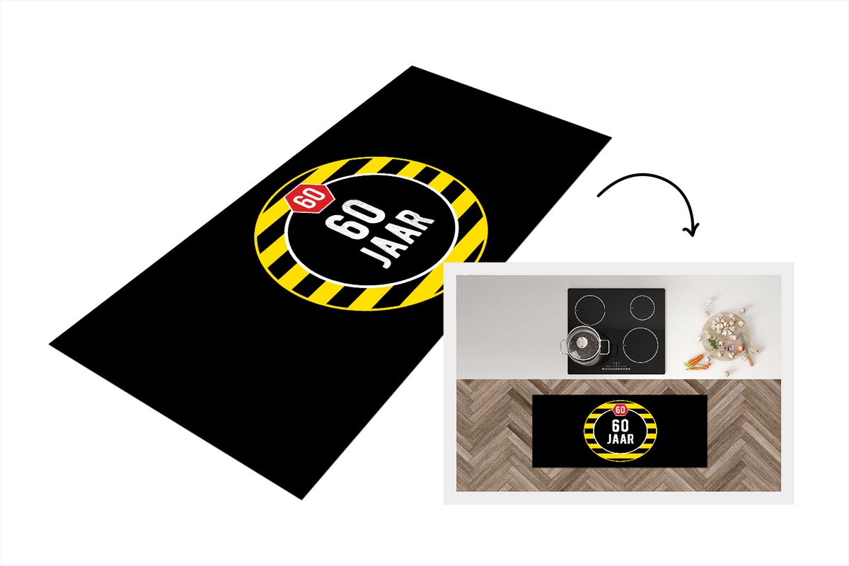 KitchenYeah Keukenloper - Loper keuken - Jubileum - 60 Jaar - Versiering - 120x50 cm - Keukenloper vinyl Multicolor