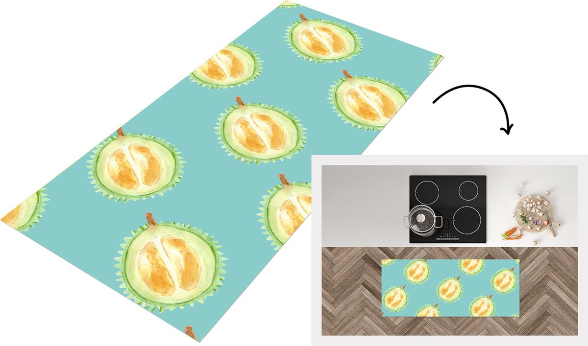 KitchenYeah Keukenloper - Loper keuken - Citrus - Fruit - Sjablonen - Blauw - 120x50 cm - Keukenloper vinyl Multicolor