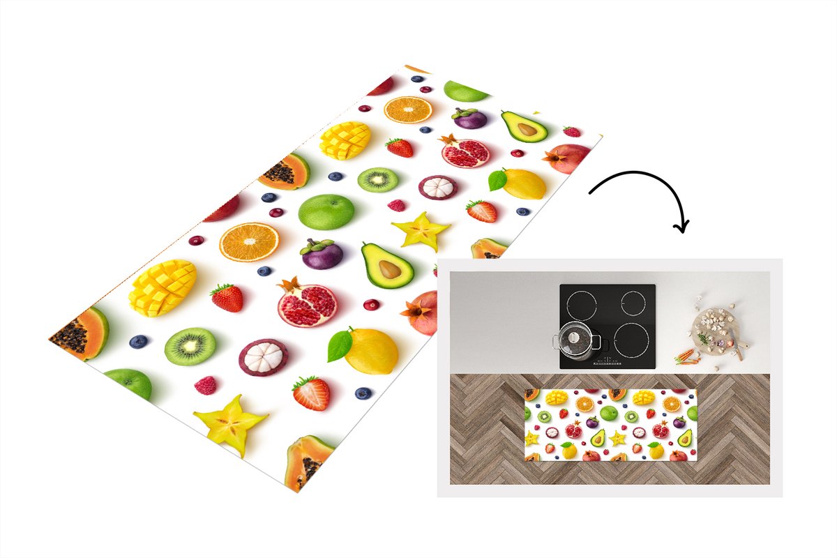 KitchenYeah Keukenloper - Loper keuken - Fruit - Patronen - Kleuren - 120x50 cm - Keukenloper vinyl Multicolor