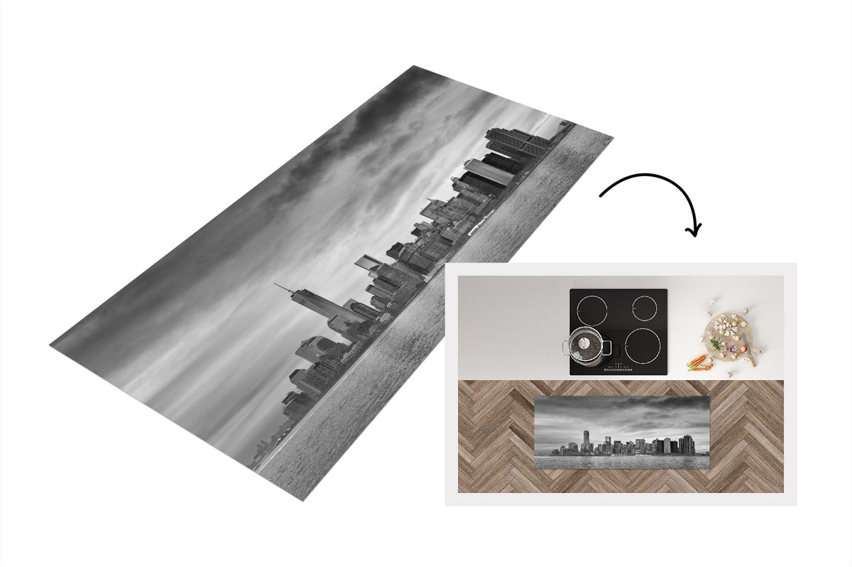 KitchenYeah Keukenloper - Loper keuken - Manhattan New York in zwart-wit - 120x50 cm - Keukenloper vinyl Zwart; Wit