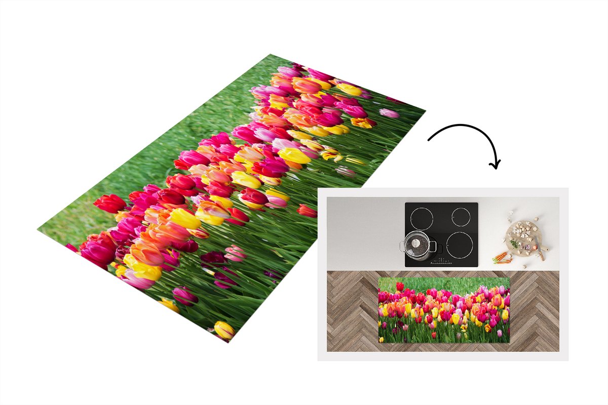 KitchenYeah Keukenloper - Loper keuken - Een panorama van de tulpenvelden - 120x60 cm - Keukenloper vinyl Multicolor