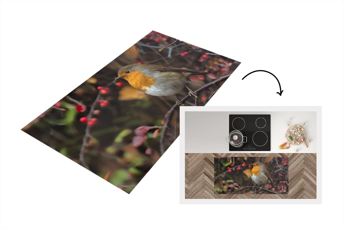 Keukenloper - Loper keuken - Takken - Roodborstje - Natuur - 120x60 cm - Keukenloper vinyl