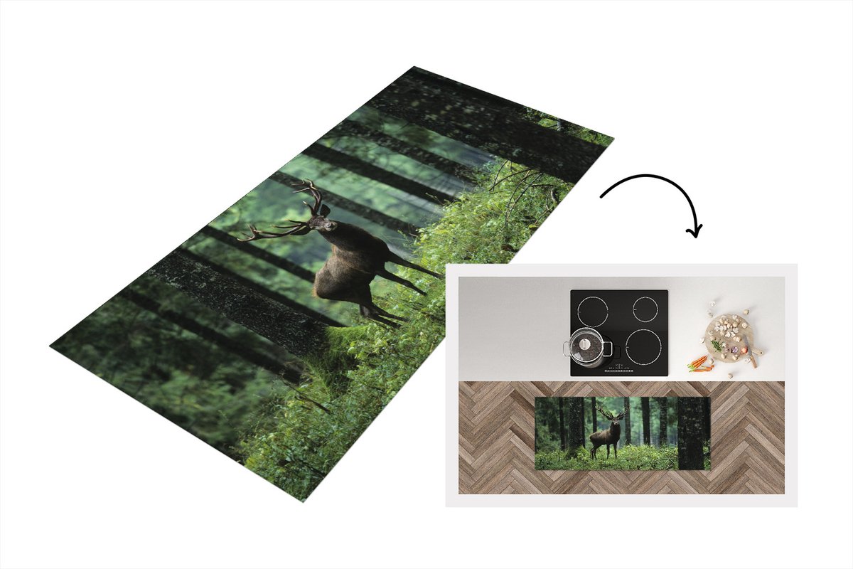KitchenYeah Keukenloper - Loper keuken - Hert - Bos - Bomen - 120x50 cm - Keukenloper vinyl Multicolor